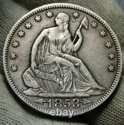 1853 Seated Liberty Half Dollar 50 Cents, Nice Coin, Livraison Gratuite (737)