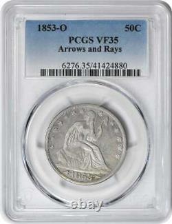 1853-o Liberty Assis Silver Half Dollar Arrows And Rays Vf35 Pcgs