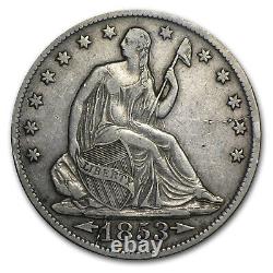 1853-o Liberty Assise Demi-dollar Avec Les Lignes Et Les Rayons Xf Ugs #42880