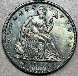 1854 Demi-dollar Liberty assis avec flèches, frappe nette, belle brillance