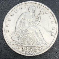 1854 Liberté Assise Demi-dollar 50c Haute Qualité Xf Au #34135