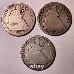 1854-O LOT de 3 demi-dollars Liberté assise Bonne G pièces #5668