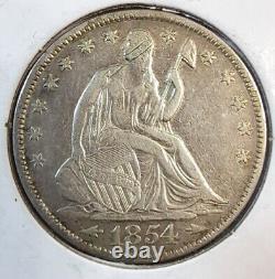 1854 O Seated Liberty Argent Demi-dollar Nouvelle-orléans Menthe Pas De Devise Avec Flèches