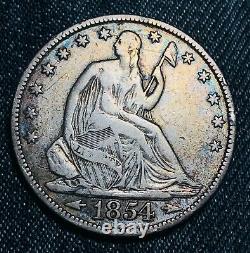 1854 Seated Liberty Half Dollar 50c Flèches Die Cracks Bonne Pièce D'argent Américaine Cc6123