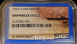 1854-o Arrows Sièged Liberty Half Dollar Ss Republic Ngc Épave Effet