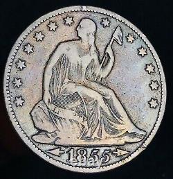 1855 O Seated Liberty Half Dollar 50c Arrows Non Classé 90% Argent Us Coin Cc11880