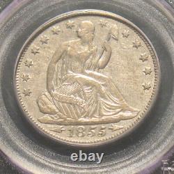 1855-o U. S. Silver Seated Liberty Half Dollar 50c Pcgs Xf45 90% Argent, Flèches
