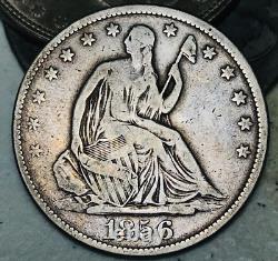 1856 Demi-dollar assis Liberty 50C non classé Choix 90% Argent Pièce de monnaie US CC19851
