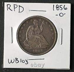 1856-o Seated Liberty Half Dollar, Wb103 Rpd Repunched Date 50¢ Cent Pièce D'argent