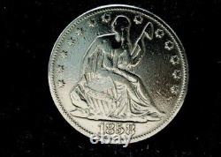 1858 50c Demi-dollar à l'effigie de la Liberté assise, poli, de haute qualité