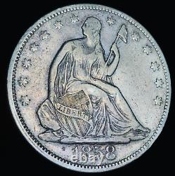 1858 Demi-dollar assis de liberté 50C non classé Choix 90% Argent Pièce de monnaie américaine CC20278