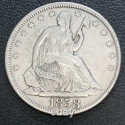 1858 Liberté Assise Demi-dollar 50c Haute Qualité Xf + #34149
