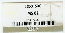1858 Liberty Seated Half Dollar, Mbac Ms62