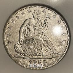 1858-O Demi-dollar à l'effigie de la Liberté assise 50C certifié NGC SS Naufrage Détail AU