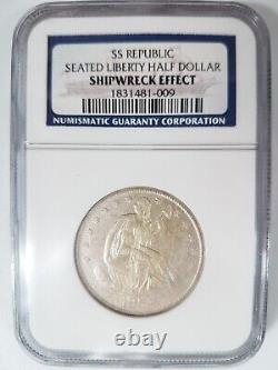 1858-O Demi-dollar à l'effigie de la Liberté assise du SS Republic, trésor sauvé de l'épave certifié NGC
