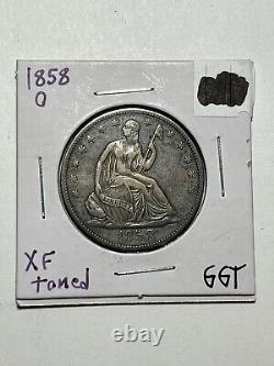 1858-O Demi-dollar à la Liberté assise en choix XF Belle pièce de monnaie avec un grand attrait visuel