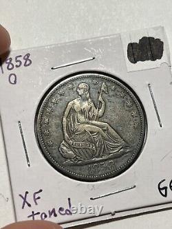 1858-O Demi-dollar à la Liberté assise en choix XF Belle pièce de monnaie avec un grand attrait visuel