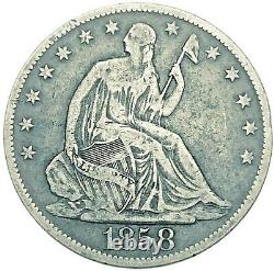 1858 O Seated Liberty Argent Demi-dollar Pièce Us Pièce 90% Argent #478