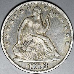 1858 O Seated Liberty Demi-dollar, Une Qualité Supérieure Originale Demi-dollar
