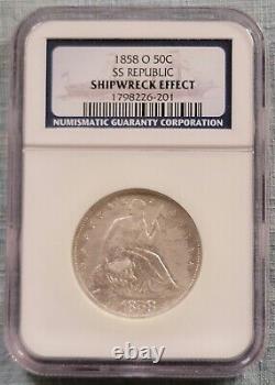 1858 O Seated Liberty Half Dollar Ss Republic Ngc Authentic Shipwreck Coin