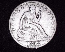 1858 P Seated Liberty Half Dollar Nice Détails V-1 Reprise # H037
