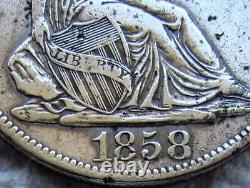 1858-S Demi-dollar en argent Seated Liberty Rare Date clé XF Détail Nettoyé Taches