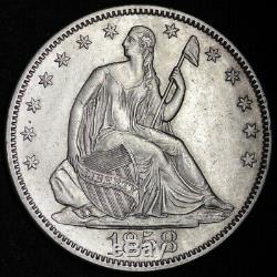 1858 Seated Demi-liberté Dollar Choix Au + / Unc Livraison Gratuite E339 Rlm