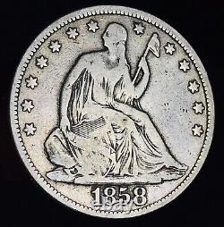 1858 Seated Liberty Half Dollar 50c Ungraded Choice 90% Argent Us Pièce Cc15868