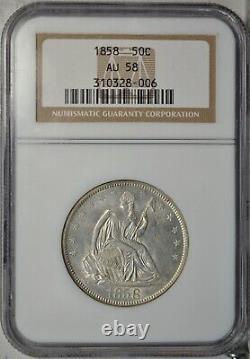 1858 Sièges À Moitié Dollar, Ngc Au58