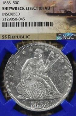 1858-o 50c Ncg Au Ss République Effet De Naufrage Liberté Assise Demi-dollar 045
