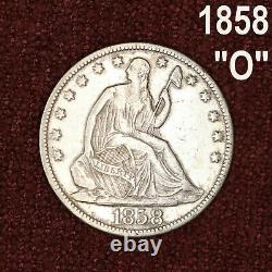 1858-o Liberty Seated Half Dollar. 50 Cent Old Nice Et Pièce D'origine En Argent Américain