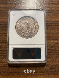 1858-p Siège Liberty Argent Demi-dollar 50c Anacs Au 50 Type 2, Pas De Devise Rare