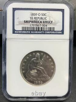 1859-o Ngc Navigateur Ss République Sièged Liberty Half Dollar 50c Us Coin