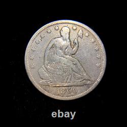 1860 O Liberty Assised Argent Demi Dollar Vf Type Pièce 50c Rare