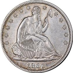 1860-P Demi-dollar assis Choix AU/BU Détails Grande Attrait Visuel Frappe Forte