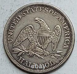 1861 Demi-dollar Liberté assise en argent sans devise, presque non circulé, pièce de 50 cents.