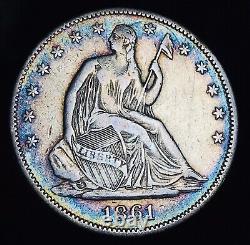 1861 Demi-dollar à l'effigie de la Liberté assise 50C DATE DE LA GUERRE CIVILE Pièce américaine en argent à 90% CC19112