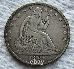 1861 Demi-dollar à l'effigie de la Liberté assise, rare date clé de la guerre civile, de haute qualité avec une liberté complète.