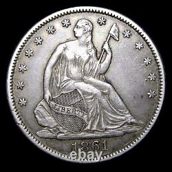1861 Demi-dollar assis de liberté en argent - Pièce éblouissante - #UU703