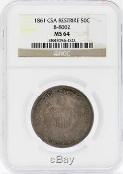 1861 Liberté Assis Demi-dollar Csa Rallumage Ngc Ms64 B-8002 Coin Jb583