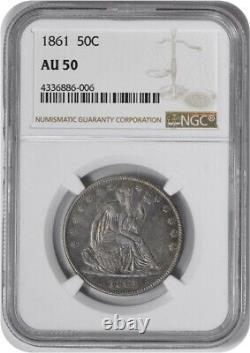 1861 Liberty Assis Argent Demi-dollar Au50 Ngc