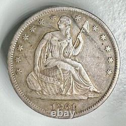 1861-S Demi-dollar Liberté assise Clé Date CHOIX XF+ EXEMPLE DE PIÈCE PHÉNOMÉNAL