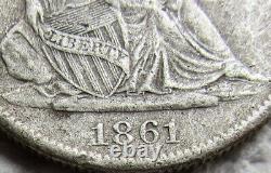 1861-S Demi-dollar Liberté assise, date rare de la guerre civile, détails nets, endommagé.