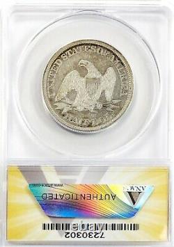 1861 Seated Liberty Demi-dollar Argent 50c Circulé Très Fin Anacs Vf25