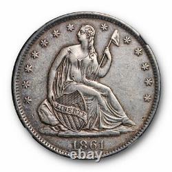 1861-o 50c Speared Olive Seated Liberty Half Dollar Ngc Au Détails Wb 104
