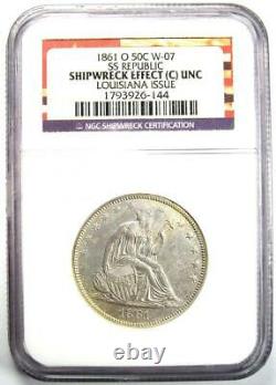 1861-o Liberté Assise Demi-dollar 50c. Ngc Shipwreck Coin Ms Unc Détail