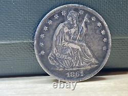 1861-o Seated Liberty Argent Demi-dollar (xf) Early Us Coin Antique