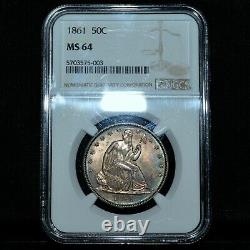 1861-p Seated Liberty Half Dollar Ngc Ms-64 50c Silver Unc L@@k Trusted