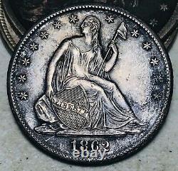 1862 S Sièged Liberty Half Dollar 50c CIVIL War Date Gem Silver Us Coin Cc11165