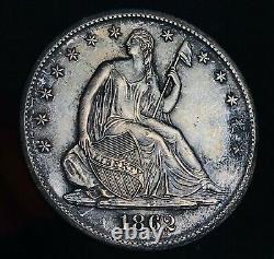 1862 S Sièged Liberty Half Dollar 50c CIVIL War Date Gem Silver Us Coin Cc11165